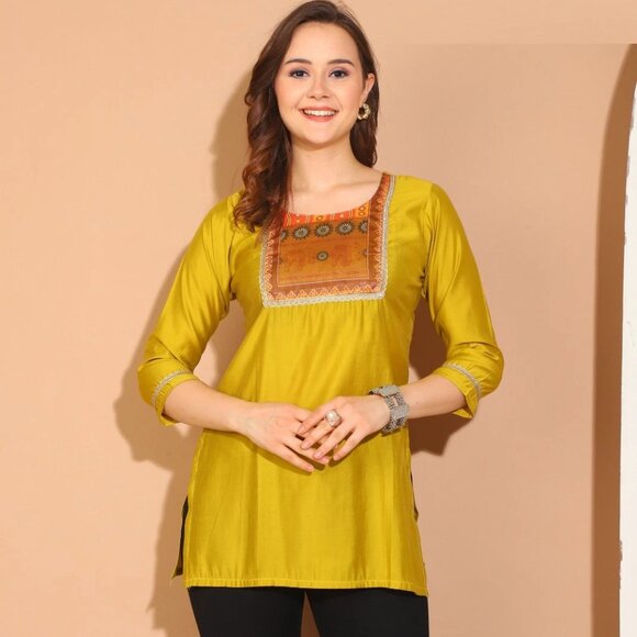 Short Green Rayon Kurti – Elegant & Comfortable /Women"s Top - Picture 1 of 5